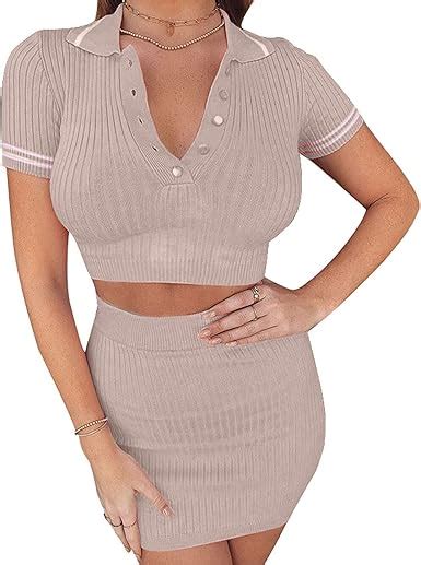 Women Two Piece Ribbed Mini Skirt Set Solid Crop Top Bodycon High