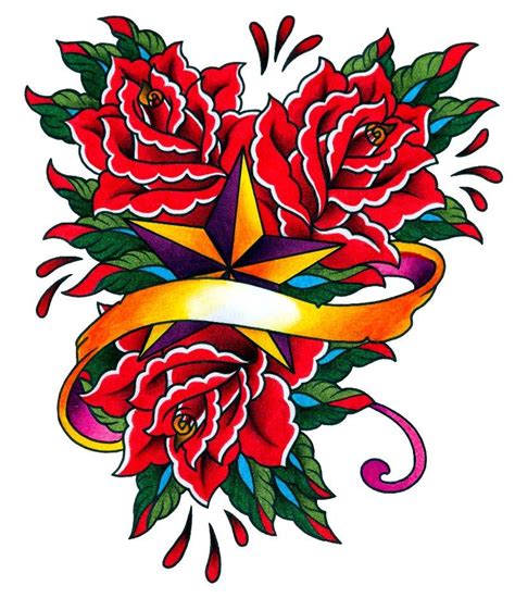 Red Roses With Star Rose Tattoo Meaning Rose Tattoos Star Tattoo