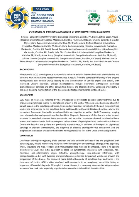 (PDF) OCHRONOSIS AS DIFFERENCIAL DIAGNOSIS OF SPONDYLOARTHRITIS: CASE REPORT