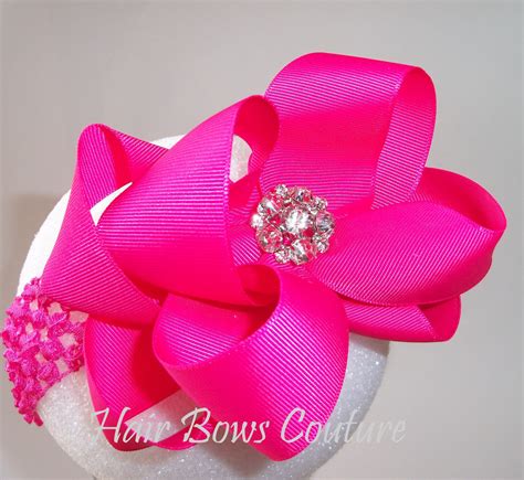 Shocking Pink Large Double Layered Boutique Hair Bow Headband