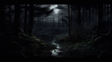 Premium AI Image | Dark gloomy forestnight in the forest