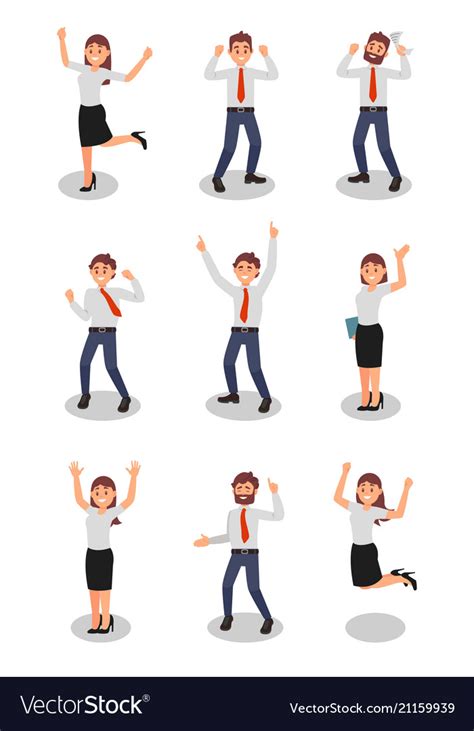 Flat Set Of Happy Office Workers Royalty Free Vector Image