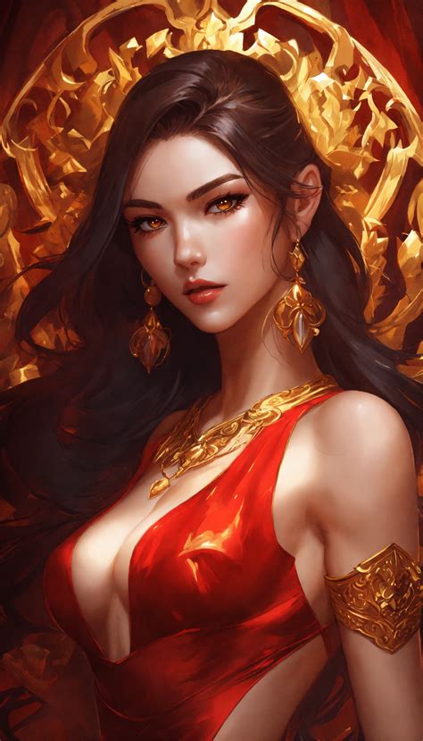 Lexica Illustration Woman In Short Red Dress Gold Ornaments