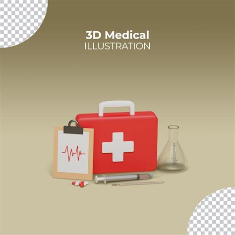 Premium Psd 3d Render Medical Equipment Concept With First Aid Kit