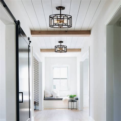 2-Light Open Drum Cage Semi Flush Light | Farmhouse Light | Matte Black ...