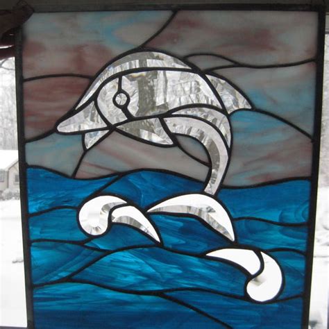 Dolphin Stained Glass Window Panel Etsy