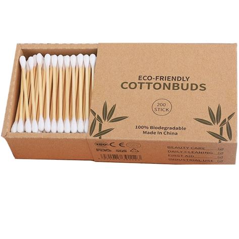 Biodegradable Bamboo Cotton Swabs 200 Count In Paper Drawer Box