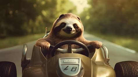 Premium AI Image Sloth Rides A Race Car Generative AI