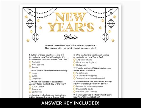 New Year S Trivia Game Printable Quiz With Answers For A New Year S