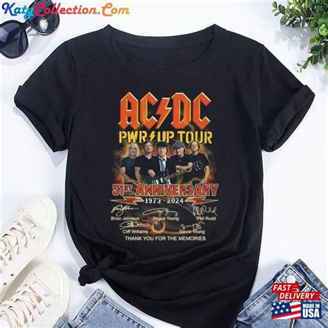 Acdc Band 51 Years Signatures T Shirt Shirt Rock Pwr Up 2024 Tour