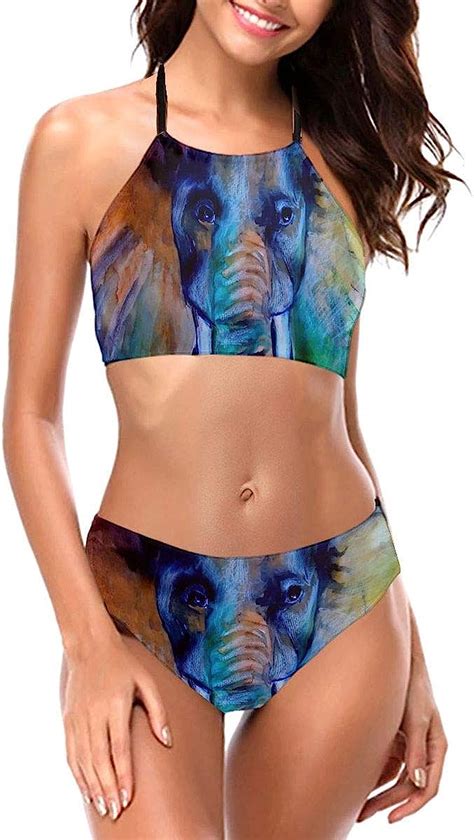 Watercolor Elephant Bikini Women S Sexy Low Waist Bandage Beachwear