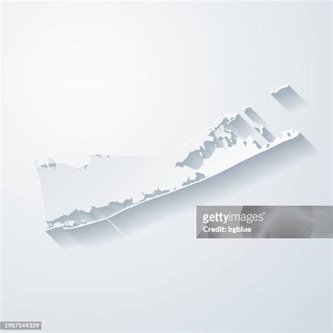 Suffolk County New York Map With Paper Cut Effect On Blank Background