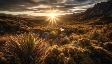 Free Photo Majestic Mountain Range Tranquil Scene At Dusk Generated By Ai