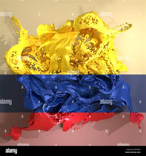 Representación 3D de una bandera nacional de Colombia en un líquido