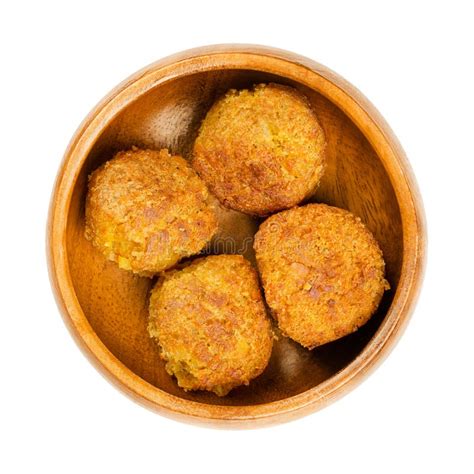 Fried Vegan Falafel Balls Chickpea Fritters In Wooden Bowl Stock Photo