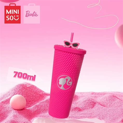 Miniso Barbie Durian Cup Plastic Straw Insulated Water Bottle Bling