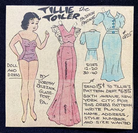 Old Tillie The Toiler Sunday Funnies Paper Doll 1930s Newspaper Pd