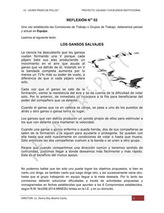 PROYECTO CALIDAD Y EXCELENCIA INSTITUCIONAL Reflexión Nro 1 PDF