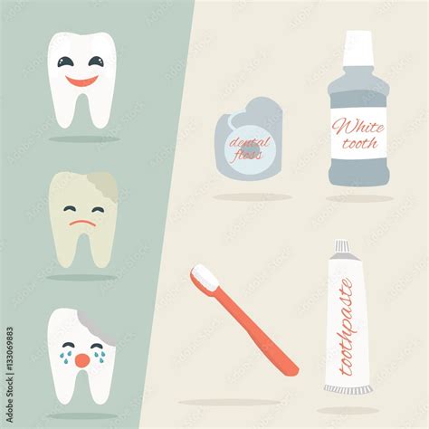 Vector. Cartoon teeth and care. Stages of tooth decay Stock Vector ...