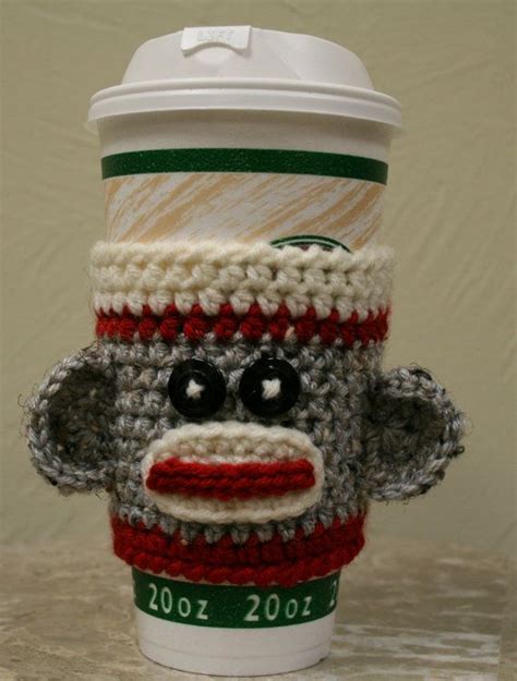 Sock Monkey Coffee Cozy Crochet Coffee Sleeve Coffee Etsy Coffee