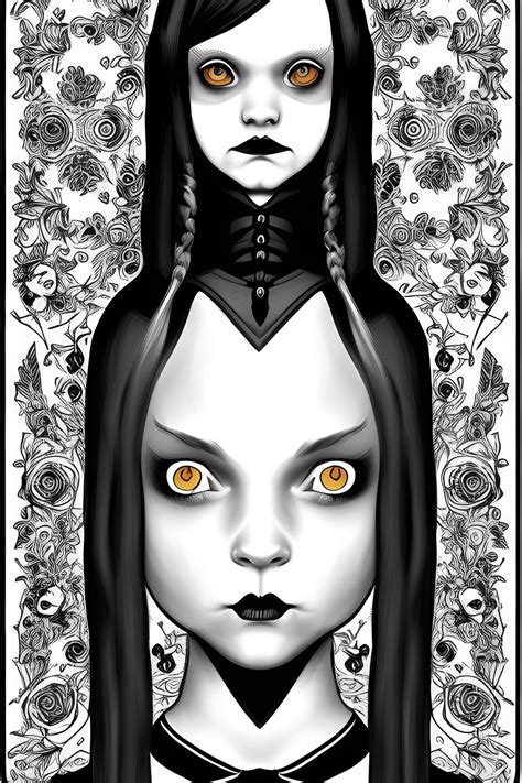 Wednesday Addams Gothic Coloring Page · Creative Fabrica