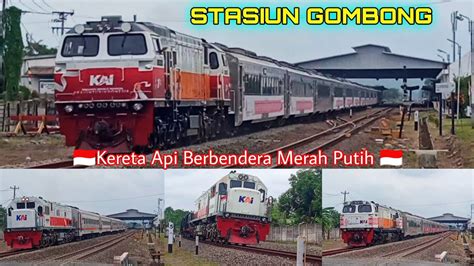 Kereta Api Berbendera Merah Putih Datang Berangkat Melintas Di