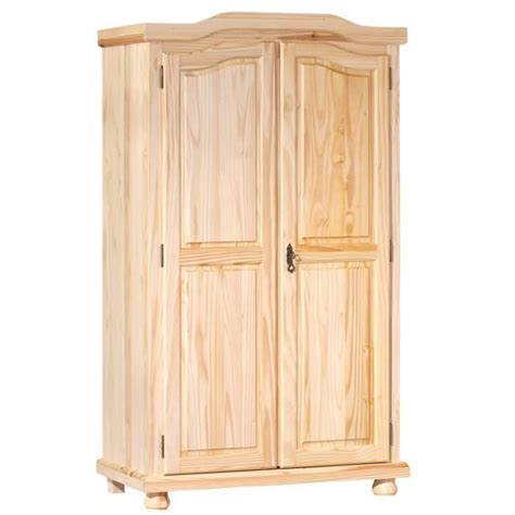 Armoire 2 Portes En Pin Massif Vernis Naturel L 104 X P 56 X H 180 Cm