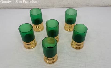 Set Of 6 Trader Vic S Imperial Gold Tone Green Big Shot Shotgun Shells Glasses Ebay