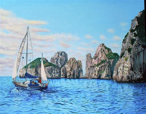 Sailing By Faraglioni Rocks Capri Painting By Jeffrey Phillips Fine