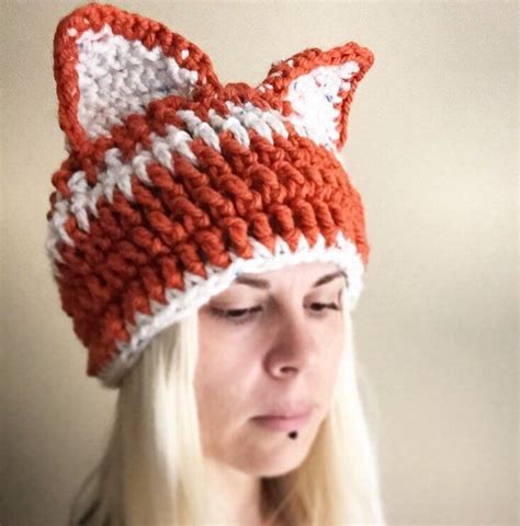 Crochet Fox Hat Fox Ear Hat Slouchy Fox Hat Fox Ears