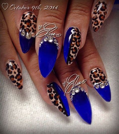 Blue Leopard Print And Rhinestone Nail Art Cheetah Nail Designs