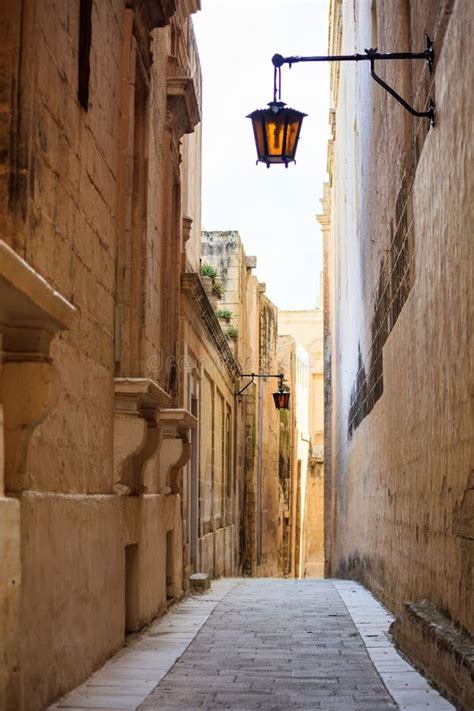 Malta, Mdina. Old Medieval City Narrow Streets, Houses Sandstone Facades Stock Photo - Image of ...