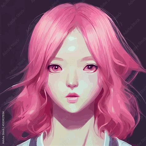 Young with pink hair woman in anime style vector illustration ...