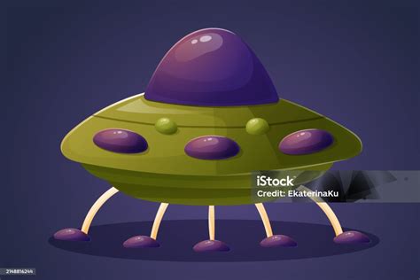 Ilustración De Una Divertida Nave Espacial De Platillo Volador Redondo Verde Con Patas