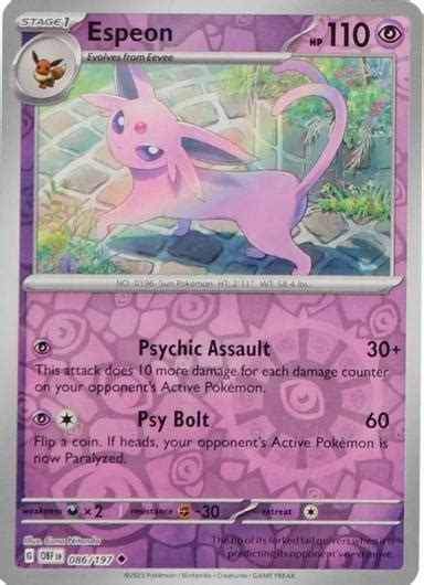 Espeon Reverse Holo Ungraded Pokemon Obsidian Flames