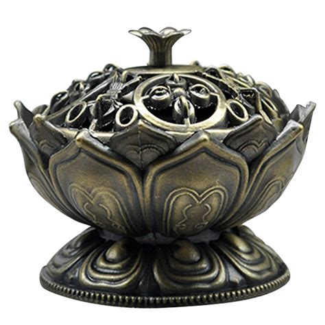 Pluokvzr Lotus Flower Incense Burner Zinc Alloy Lotus Flower Censer