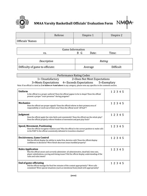 Basketball Referee Evaluation Form Fill Out And Sign Online Dochub