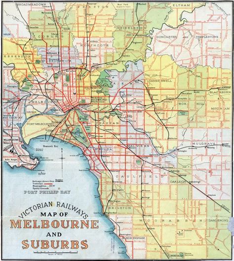 Victoria Railways Map Of Melbourne And Suburbs 1934 Australia Map