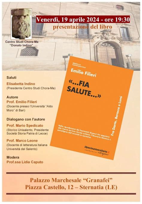 Sternatia 19 Aprile Presentazione Del Libro Del Prof Emilio Filieri