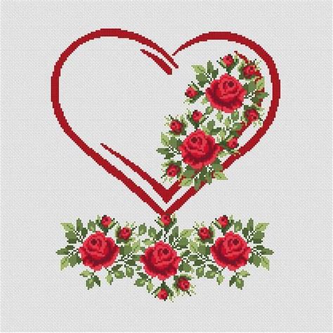 Cross Stitch Pattern Pdf Heart Cross Stitch Red Roses Modern Cross