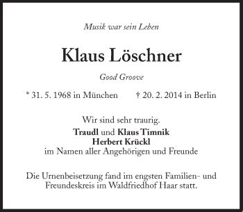 Traueranzeigen Von Klaus L Schner Sz Gedenken De