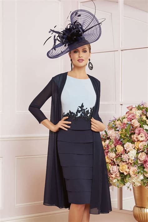 Elegant Knee Length Mother Of The Bride Dress With Chiffon Jacket Navy