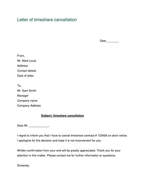 Free Printable Timeshare Cancellation Letter Templates Pdf Word