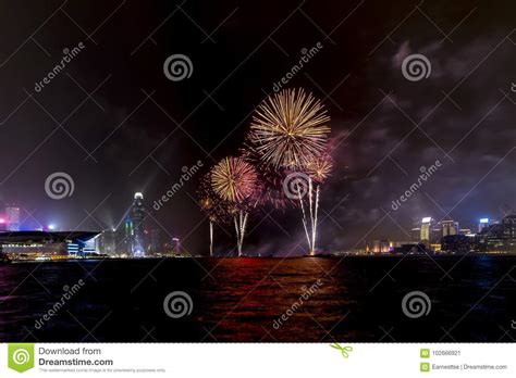 Fireworks Display at Victoria Harbor Stock Image - Image of colorful ...