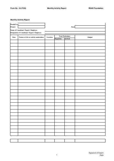 Monthly Activity Report Template - Fill Out, Sign Online and Download PDF | Templateroller