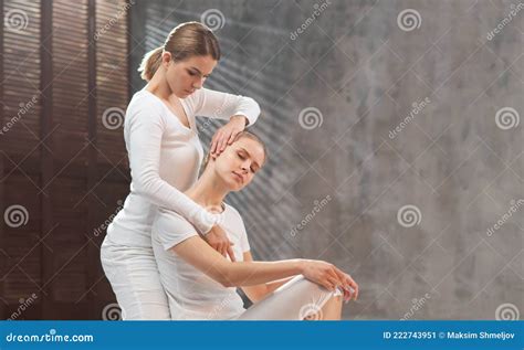 Professional Masseur Doing Thai Massage Therapist Is Making Body