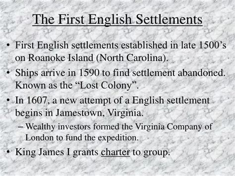 PPT The First English Settlements PowerPoint Presentation Free