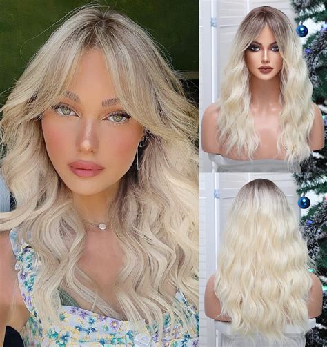 Buy Vedar Platinum Blonde Curly Wigs For Women Ombre Brown Blonde Wig With Bangs Synthetic