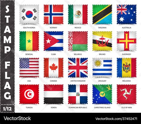 Stamp With Official Country Flag Set 1 12 Vector Image