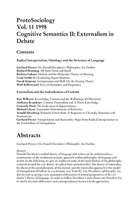 Pdf Protosociology Vol 11 Cognitve Semantics Ii Externalism In Debate Protosociology An